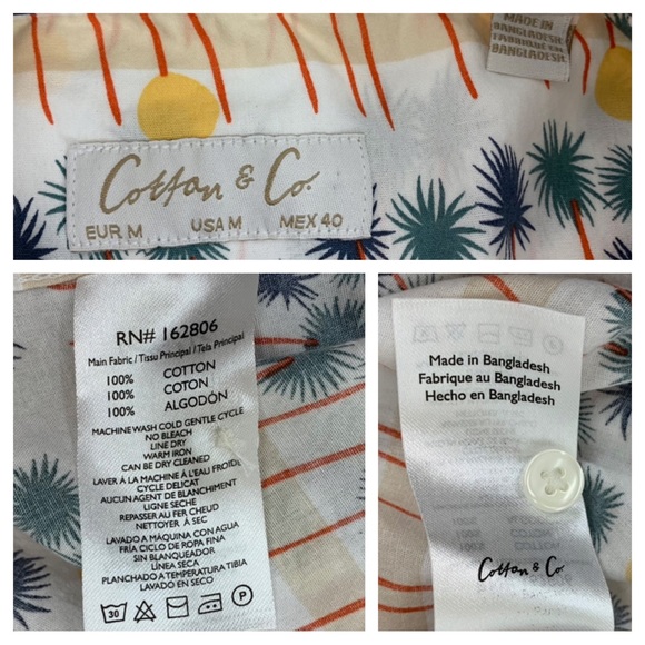 Men’s Cotton & Co Palm Tree Short Sleeve Casual Button Up Shirt Size Medium - Picture 13 of 16